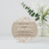 Beige Linen Burlap & White Floral Lace 2 Invite Kaart (Staand voorkant)