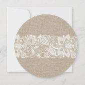 Beige Linen Burlap & White Floral Lace 2 Invite Kaart (Achterkant)
