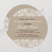 Beige Linen Burlap & White Floral Lace 2 Invite Kaart (Voorkant / Achterkant)