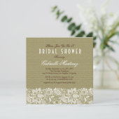 Beige Linen Burlap & White Floral Lace Invite Kaart (Staand voorkant)