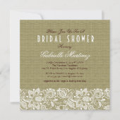 Beige Linen Burlap & White Floral Lace Invite Kaart (Voorkant)