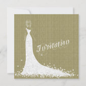 Beige Linen Burlap & White Wedding Dress Invite Kaart (Achterkant)