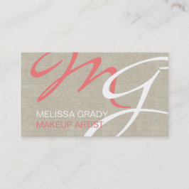 Beige Linen Coral Monogram Modern Visitekaartje