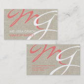 Beige Linen Coral Monogram Modern Visitekaartje (Voorkant / Achterkant)