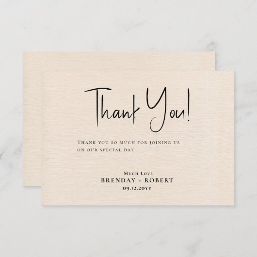Beige linen Eenvoudig script Welkom Hartelijk dank Bedankkaart (Voorkant / Achterkant)
