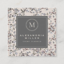 Beige Linen Elegant Floral | Monogram Medallion