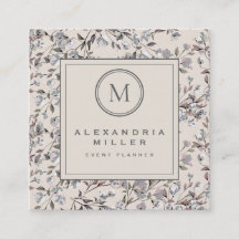 Beige Linen Elegant Floral | Monogram