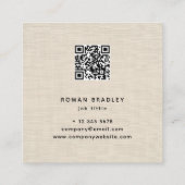 Beige Linen Fabric Effect Elegant QR Code Vierkante Visitekaartje (Achterkant)