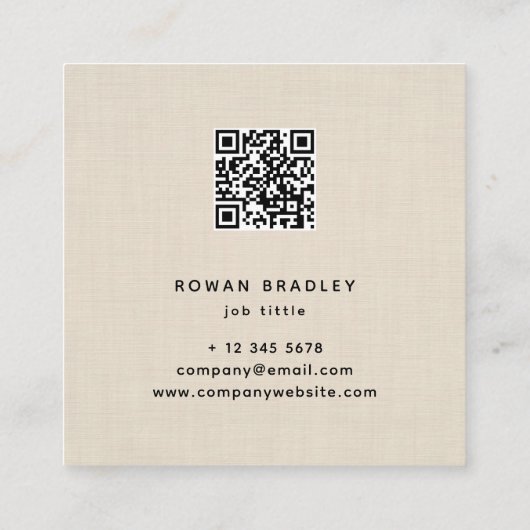 Beige Linen Fabric Effect Elegant QR Code Vierkante Visitekaartje (Achterkant)