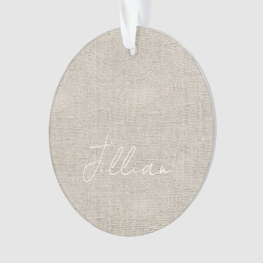 Beige Linen Fabric Witte NAAM Timeless Keepomwille Ornament (voorkant)