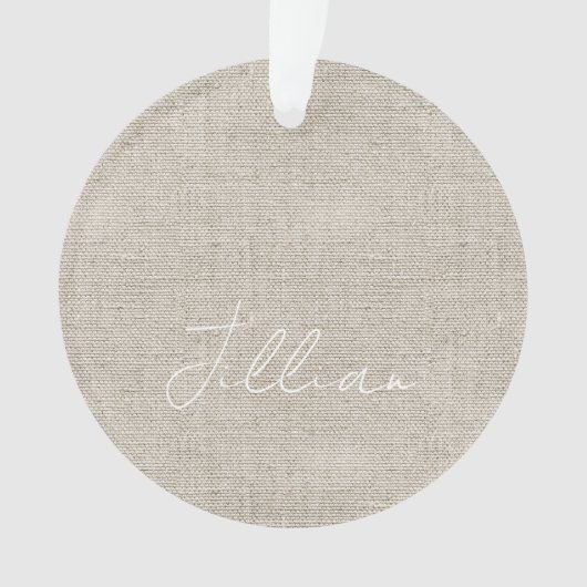 Beige Linen Fabric Witte NAAM Timeless Keepomwille Ornament (voorkant)