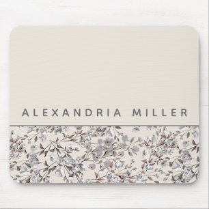 Beige Linen Floral Gepersonaliseerde naam Muismat