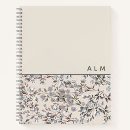 Beige Linen Floral | Monogram Initiaal Notitieboek