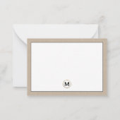 Beige Linen Gold Initiaal Monogram Notitiekaartje (Achterkant)