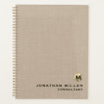 Beige Linen Gold Monogram Benoeming Book Planner<br><div class="desc">Minimale milde luxe metalen monogram goud monogram naam Titel Aangepaste tekst Classic blok Typografie Beige Linen Texture Background Appointer Planner</div>