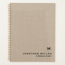 Beige Linen Gold Monogram Benoeming Book Planner