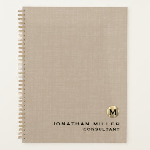 Beige Linen Gold Monogram Benoeming Book Planner