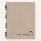 Beige Linen Gold Monogram Notitieboek (Voorkant)