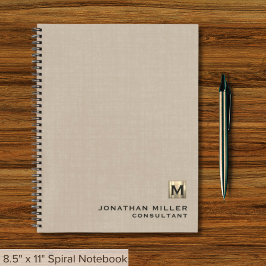 Beige Linen Gold Monogram Notitieboek