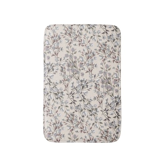 Beige Linen Gray Dainty Elegant Floral Pattern Badmat (Voorkant Verticaal)
