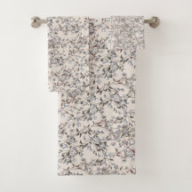 Beige Linen Gray Dainty Floral Pattern