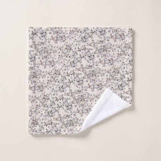 Beige Linen Gray Dainty Floral Pattern Bad Handdoek (Wasdoekje)