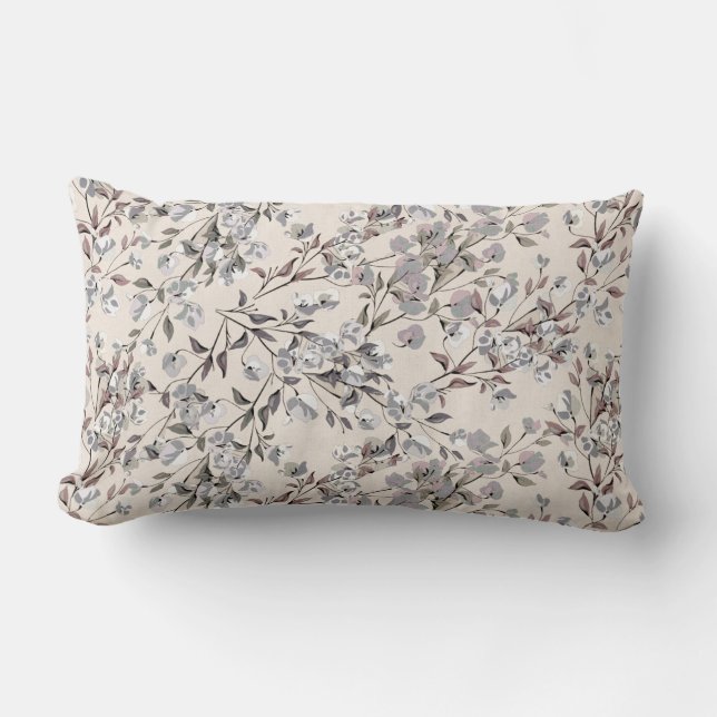 Beige Linen Gray Elegant Dainty Floral Pattern Kussen (Voorkant)