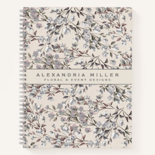Beige Linen Gray Elegant Dainty Floral Pattern Notitieboek