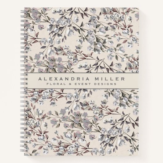 Beige Linen Gray Elegant Dainty Floral Pattern Notitieboek (Voorkant)