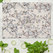 Beige Linen Gray Elegant Dainty Floral Pattern Theedoek (Gevouwen)