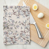 Beige Linen Gray Elegant Dainty Floral Pattern Theedoek (Quarter Fold)