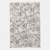 Beige Linen Gray Elegant Dainty Floral Pattern Theedoek (Verticaal)