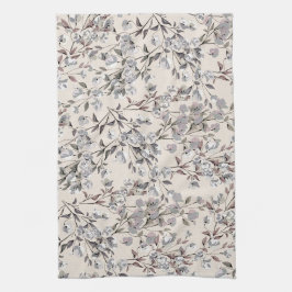 Beige Linen Gray Elegant Dainty Floral Pattern Theedoek