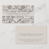 Beige Linen Gray Elegant Dainty Floral Pattern Visitekaartje (Voorkant / Achterkant)