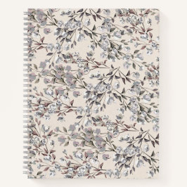 Beige Linen Gray Elegant Floral Pattern Notitieboek