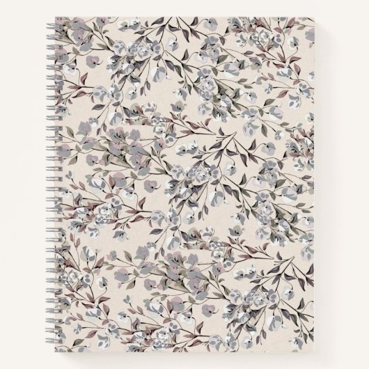 Beige Linen Gray Elegant Floral Pattern Notitieboek (Voorkant)