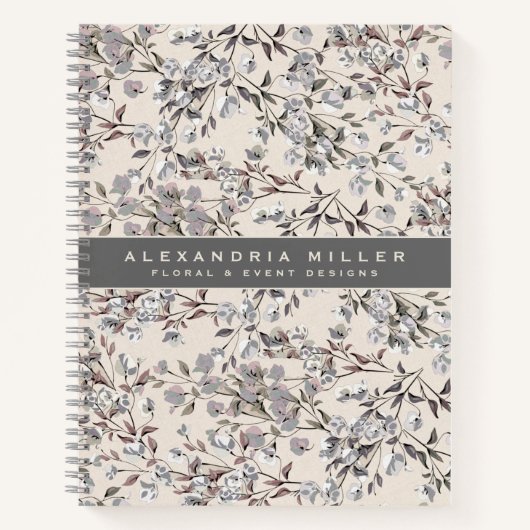 Beige Linen Gray Elegant Floral Pattern Notitieboek (Voorkant)