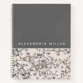 Beige Linen Gray Floral | Gepersonaliseerde naam Notitieboek
