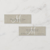 Beige Linen Gray Simple Plain Monogram Mini Visitekaartje (Voorkant / Achterkant)