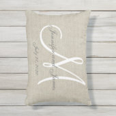 Beige Linen Gray White Monogram Wedding Keepslag Buitenkussen (Voorkant (verticaal))