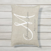 Beige Linen Gray White Monogram Wedding Keepslag Buitenkussen (Achterkant (verticaal))