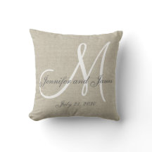 Beige Linen Gray White Monogram Wedding Keepslag