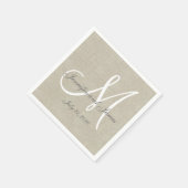 Beige Linen Gray White Monogram Wedding Keepslag Servet (Hoek)