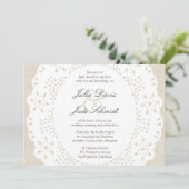 Beige linen & Lace Doilie : Uitnodiging (Staand voorkant)