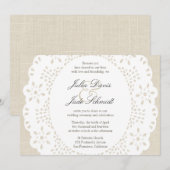 Beige linen & Lace Doilie : Uitnodiging (Voorkant / Achterkant)