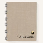 Beige Linen Luxury Gold Initiaal Logo Notitieboek (Voorkant)