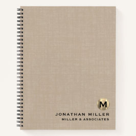 Beige Linen Luxury Gold Initiaal Logo Notitieboek