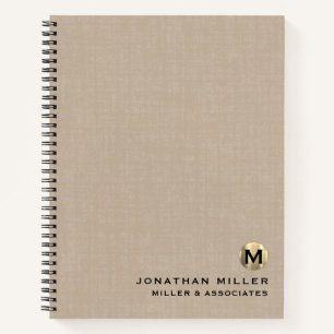Beige Linen Luxury Gold Initiaal Logo Notitieboek