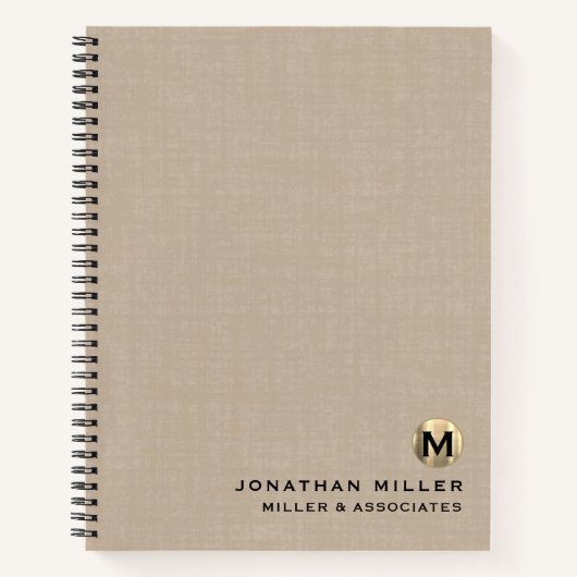 Beige Linen Luxury Gold Initiaal Logo Notitieboek (Voorkant)