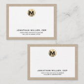 Beige Linen Luxury Gold Initiaal Logo Notitiekaartje (Voorkant / Achterkant)